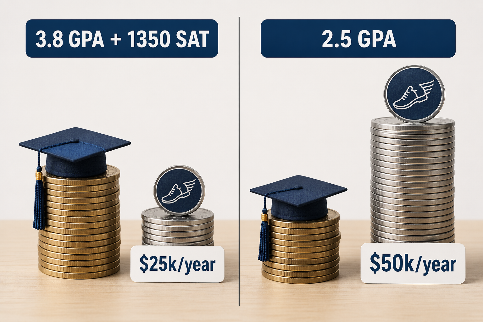 Comparison of scholarship costs for a high-GPA recruit and a lower-GPA recruit