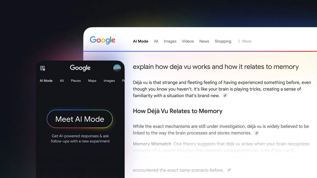 Google AI Mode search interface showing a generated AI answer panel