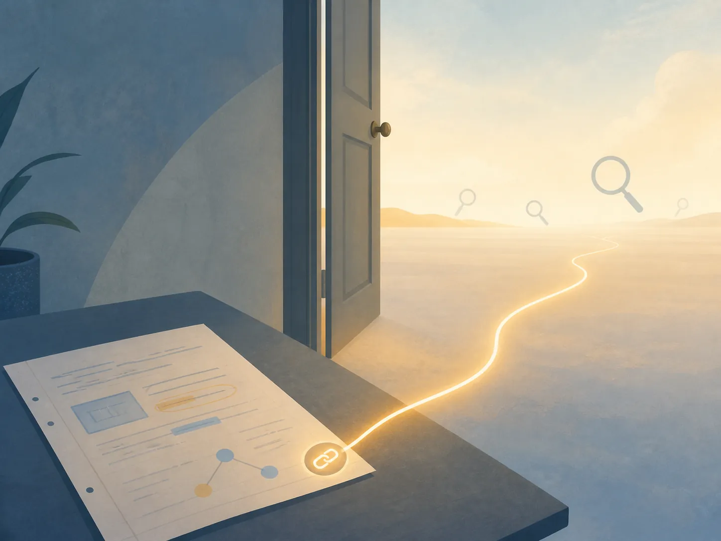 Study notes page with a chain-link icon and a sharing path leading beyond a private boundary