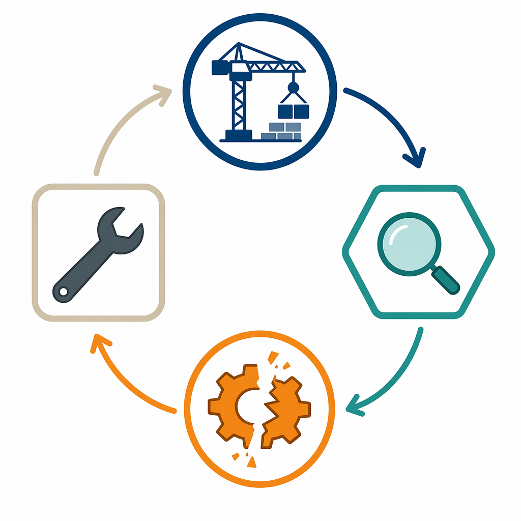 Four-step workflow diagram showing Build, Study, Break, and Repair as a continuous loop