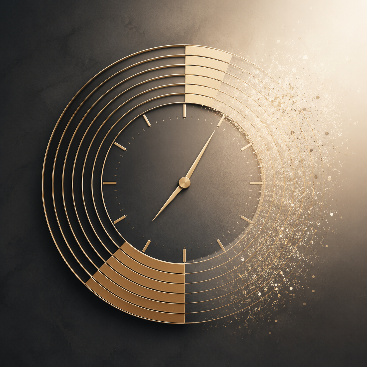 A gold segmented clock symbolizing a 10-year distribution window