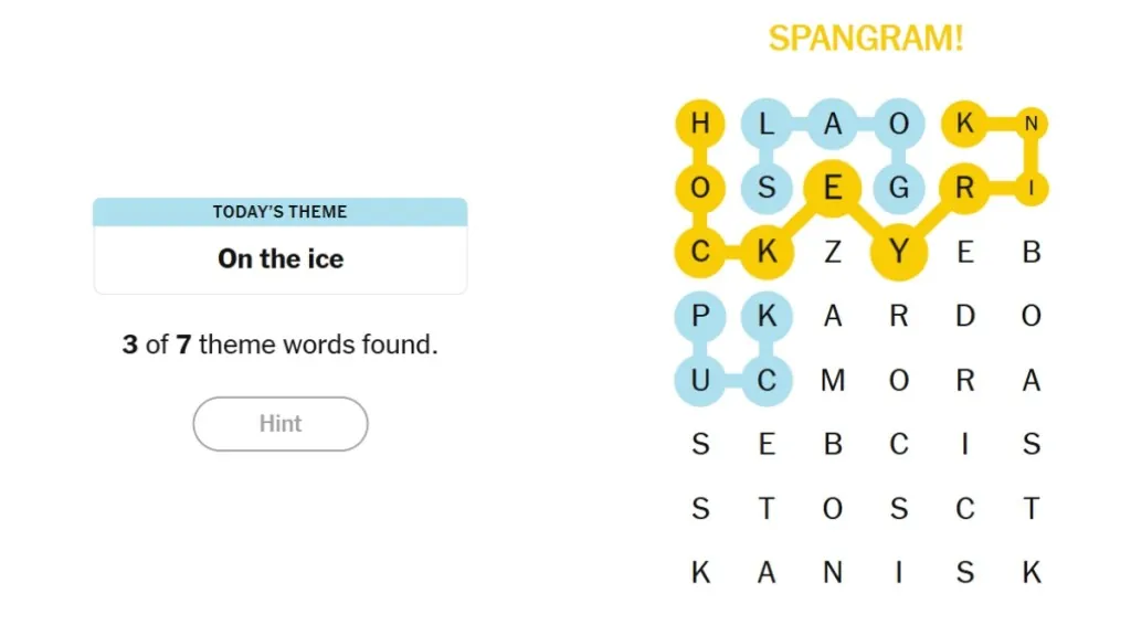 NYT Strands puzzle grid with a highlighted spangram and revealed theme words