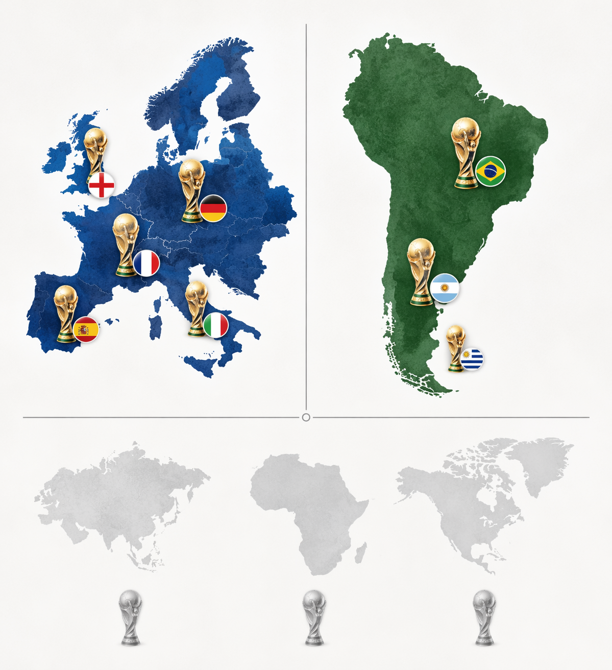 Infographic comparing World Cup title concentration in Europe and South America