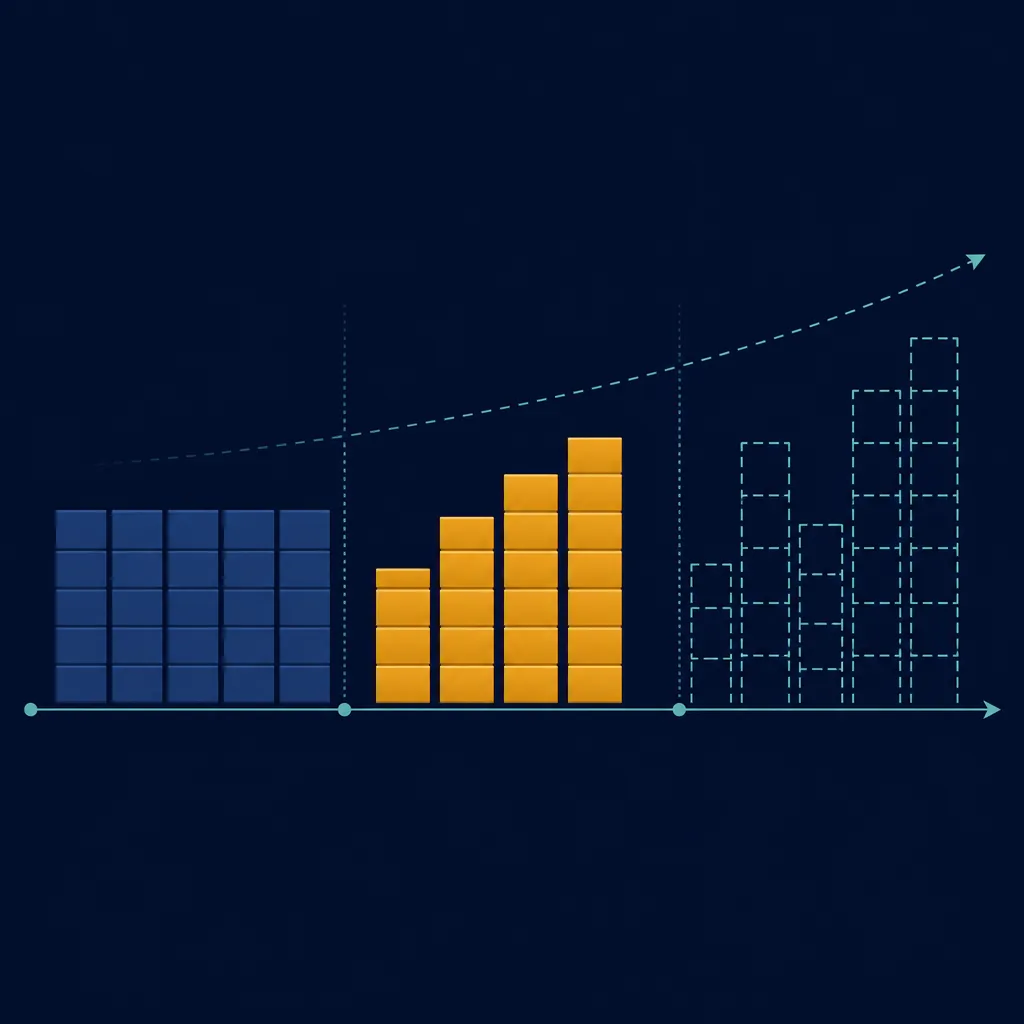 Timeline distinguishing built data center capacity, committed investment, and forecast capacity