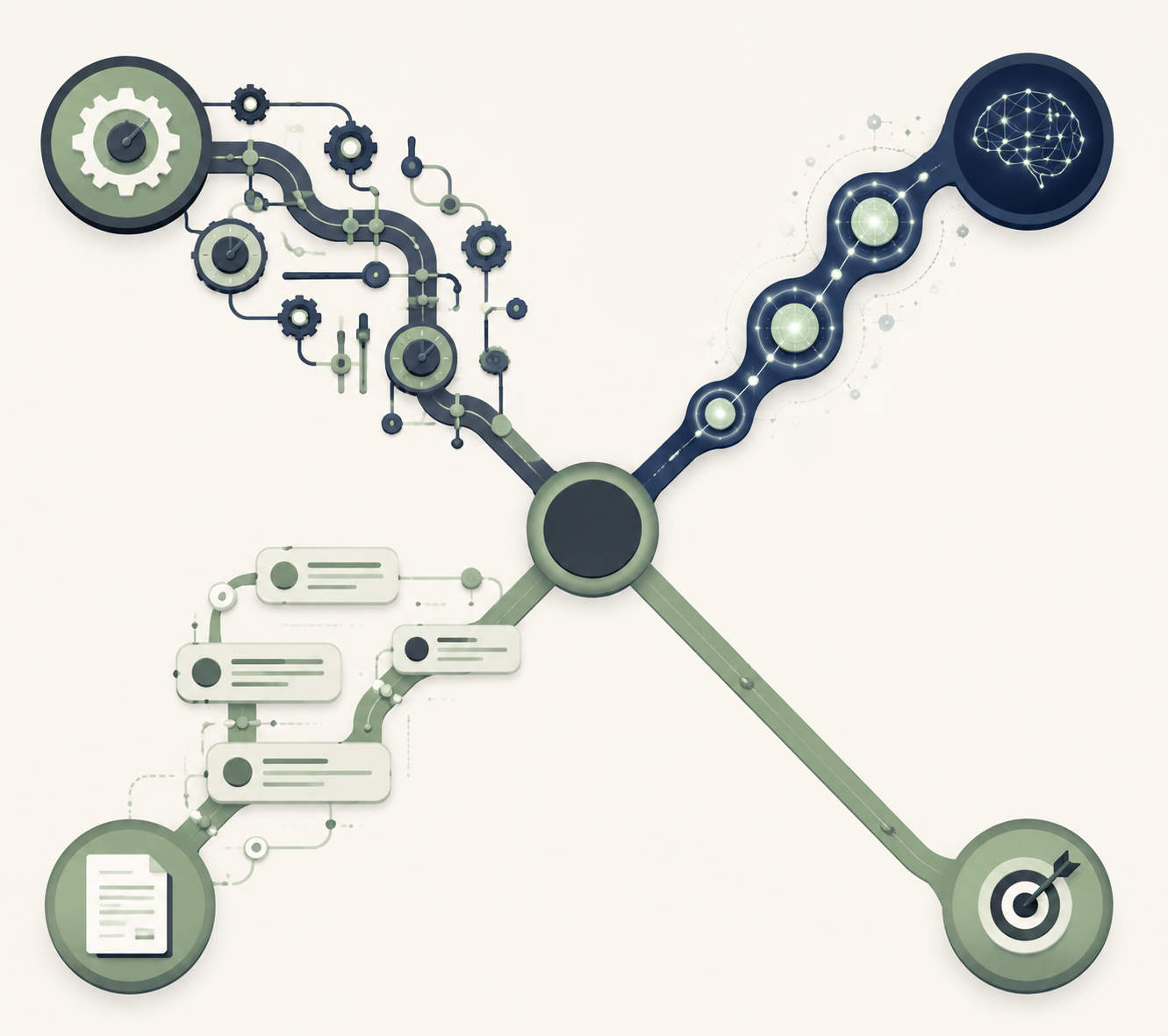 A decision flowchart showing routes for configurable SRS, AI-assisted cards, contextual sentence practice, and simple study paths