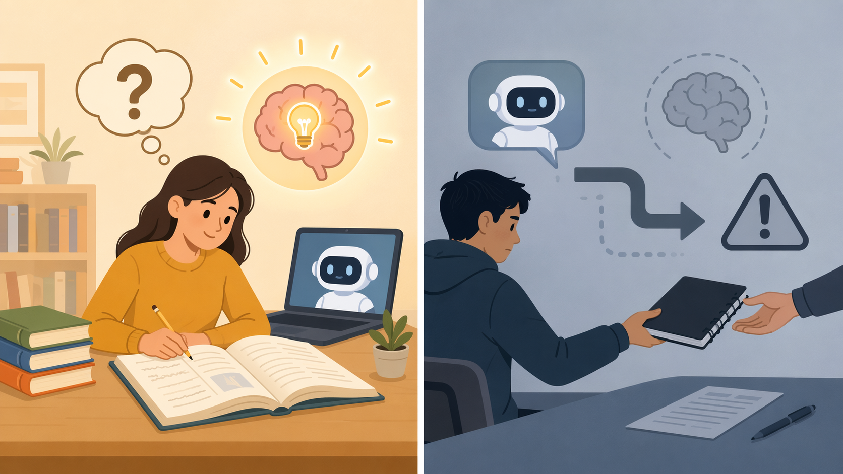 Side-by-side comparison of guided study habits and shortcut-based homework use