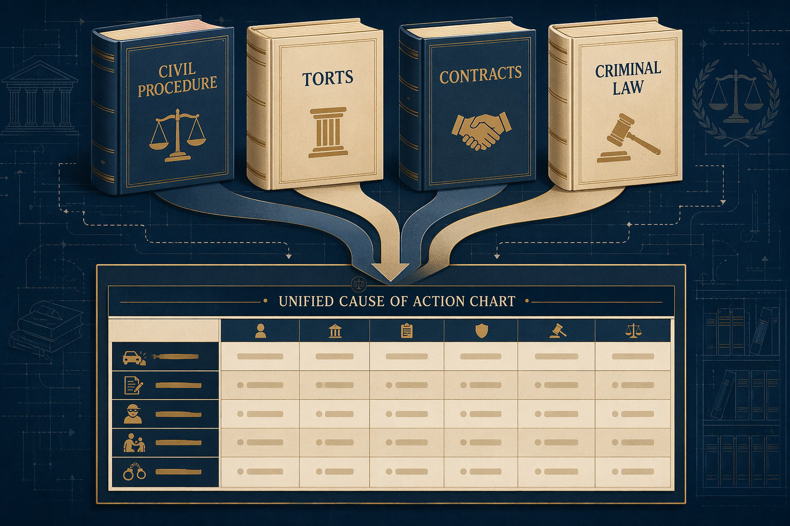 Four law school subject outlines converging into one statute of limitations reference chart