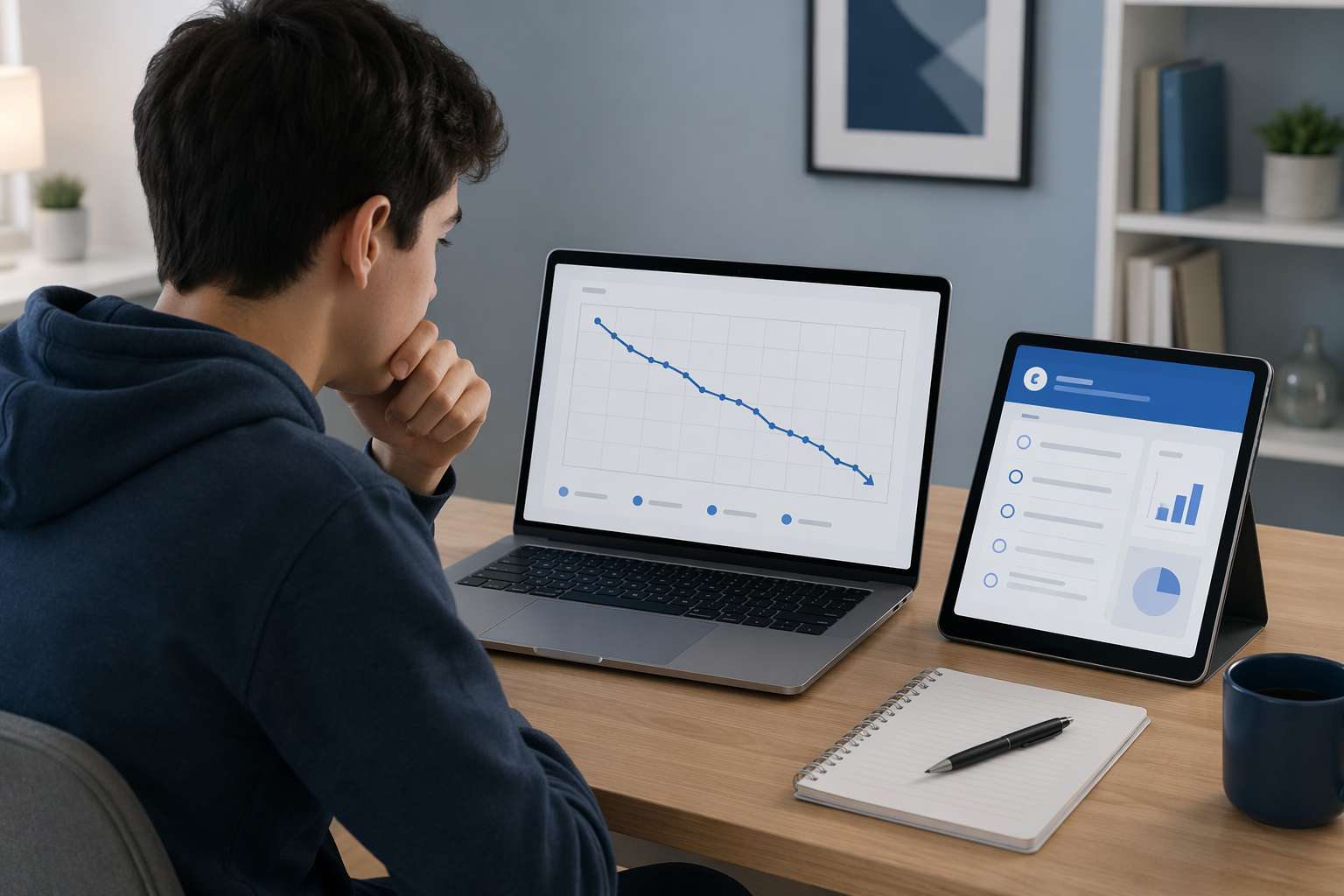 A concerned student looking at a lower score trend after moving from older digital SAT practice tests to Test 7