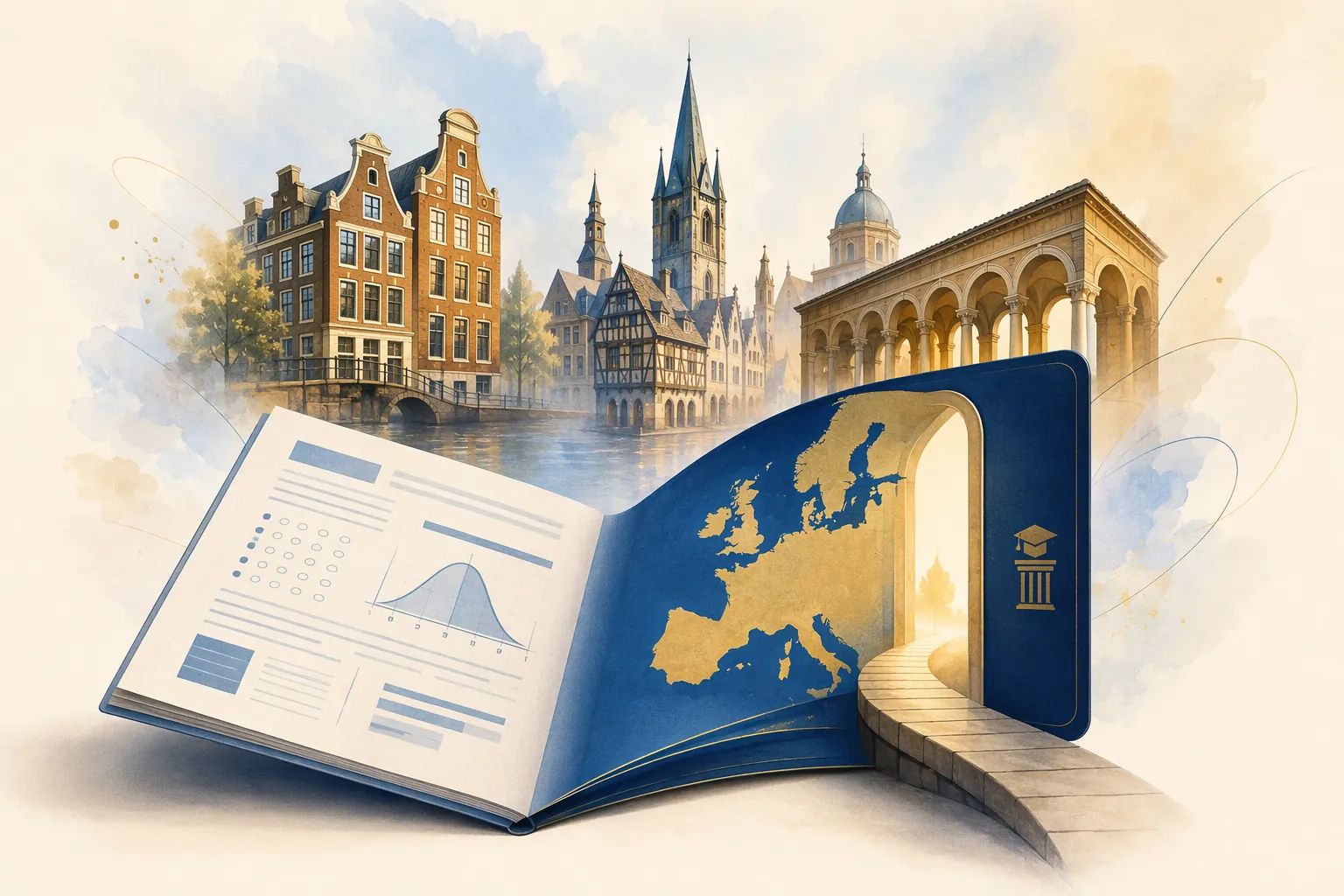 SAT score document transforming into a European university gateway