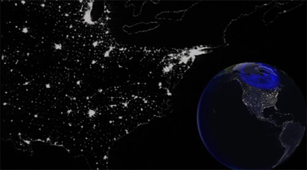 Eastern Canada at night during the 1989 Quebec blackout