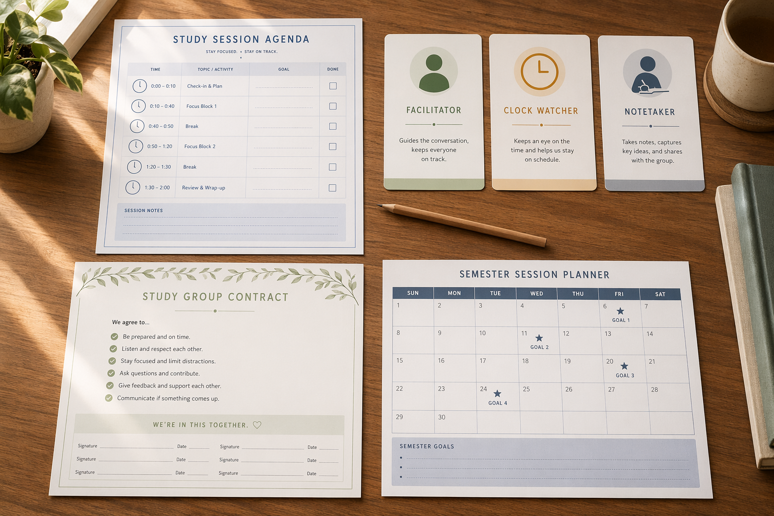 Preview of College Study Group Template Pack: Agenda, Roles, Contract, and Session Planner