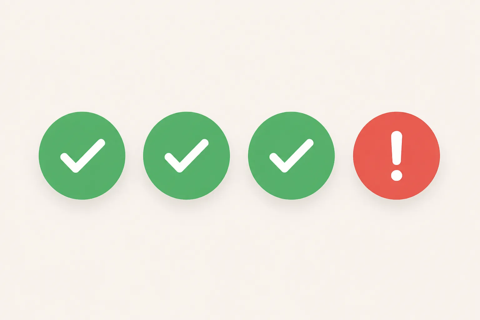 Three green checkmark badges followed by a red warning badge showing the risk of a confident fabricated answer