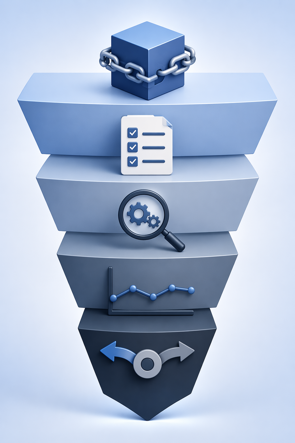 Five-stage funnel illustration for token research