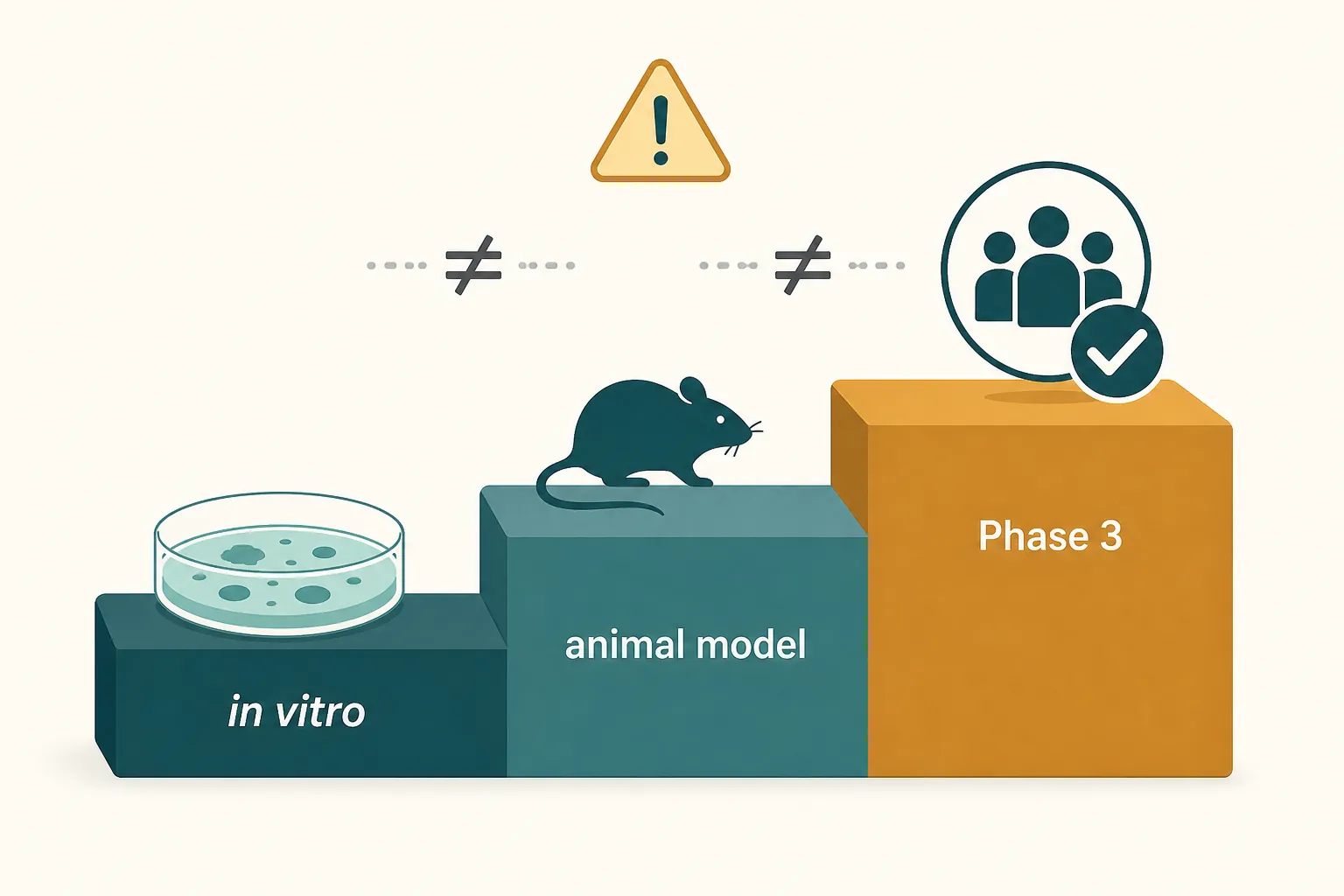 Evidence ladder distinguishing in vitro, mouse, and Phase 3 research